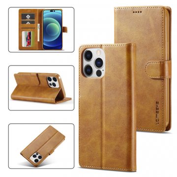 LC.IMEEKE iPhone 14 Pro Max Wallet Magnetic Stand Case Brown