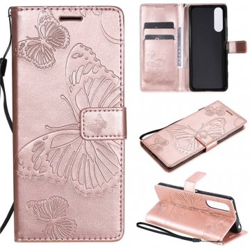 Sony Xperia 5 II Embossed Butterfly Wallet Magnetic Stand Case Rose Gold
