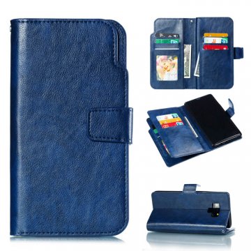 Samsung Galaxy Note 9 Wallet Stand Case with 9 Card Slots Blue