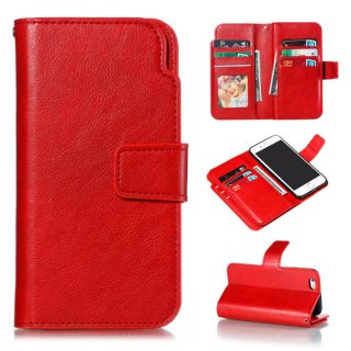 iPhone 6/6s Wallet 9 Card Slots Stand Crazy Horse Leather Case Red