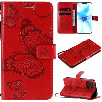 iPhone 12 Pro Embossed Butterfly Wallet Magnetic Stand Case Red
