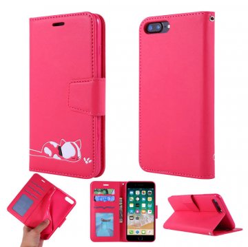 iPhone 7 Plus/8 Plus Cat Pattern Wallet Magnetic Stand Case Red