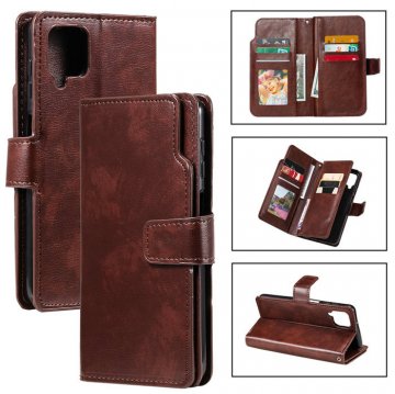 Samsung Galaxy A12 5G Wallet 9 Card Slots Magnetic Case Brown
