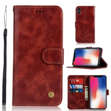 iPhone X/XS Premium Vintage Wallet Kickstand Case Wine Red