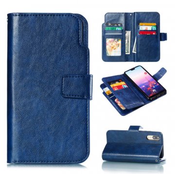 Huawei P20 Wallet Stand Leather Case with 9 Card Slots Blue