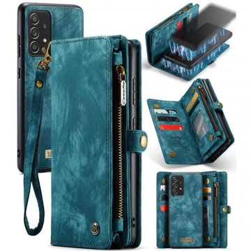 CaseMe Samsung Galaxy A52 Zipper Wallet Case with Wrist Strap Blue