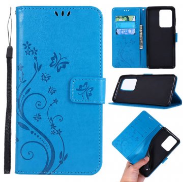 Samsung Galaxy S20 Ultra Butterfly Pattern Wallet Magnetic Stand Case Blue