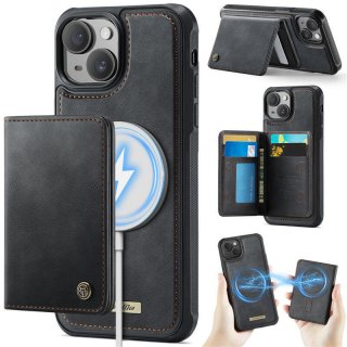 CaseMe iPhone 14 2-in-1 Detachable Magnetic Wallet Case with RFID Blocking, Card Holder & MagSafe Compatible - Black