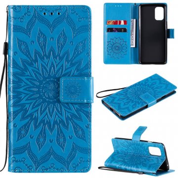 OnePlus 8T Embossed Sunflower Wallet Magnetic Stand Case Blue