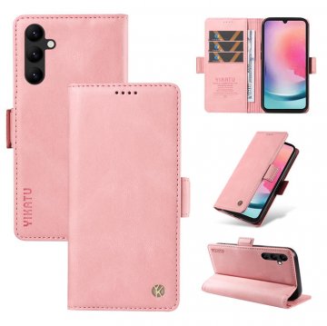 YIKATU Samsung Galaxy A24 4G Skin-touch Wallet Kickstand Case Pink