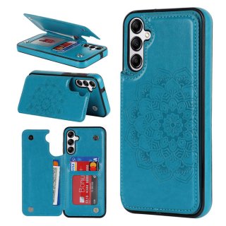 Mandala Embossed Samsung Galaxy A14 5G Case with Card Holder Blue