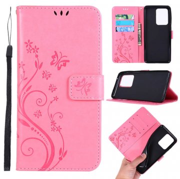Samsung Galaxy S20 Ultra Butterfly Pattern Wallet Magnetic Stand Case Pink
