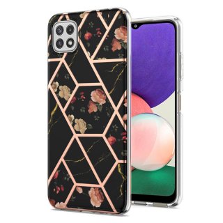 Samsung Galaxy A22 5G Flower Pattern Marble Electroplating TPU Case Black