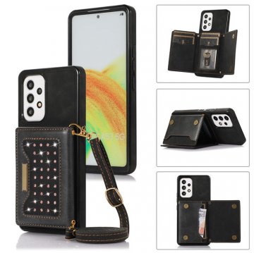 Bling Crossbody Wallet Samsung Galaxy A53 5G Case with Strap Black