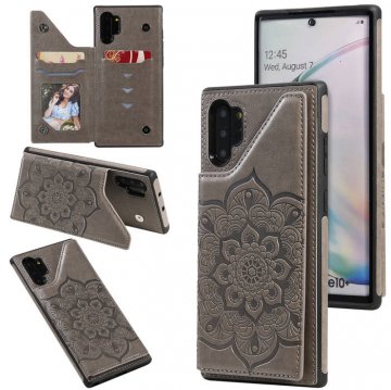 Samsung Galaxy Note 10 Plus Embossed Wallet Magnetic Stand Case Gray