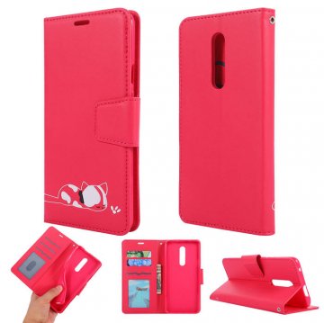 OnePlus 7 Pro Cat Pattern Wallet Magnetic Stand Case Red