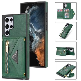 Crossbody Zipper Wallet Samsung Galaxy S22 Ultra Case With Strap Green