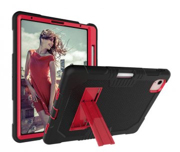 iPad Air 4 10.9 inch 2020 Hybrid Heavy Duty Shockproof Armor Defender Rugged Stand Case Black + Red