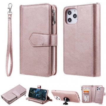 iPhone 12 Pro Max Zipper Wallet Magnetic Detachable 2 in 1 Case Rose Gold