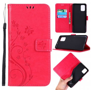 Samsung Galaxy A71 Butterfly Pattern Wallet Magnetic Stand Case Red
