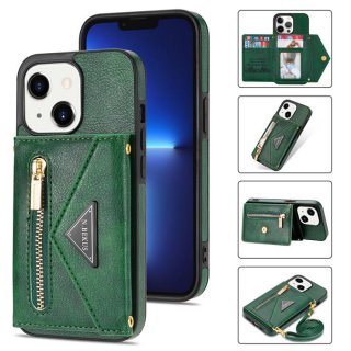 Crossbody Zipper Wallet iPhone 13 Mini Case With Strap Green