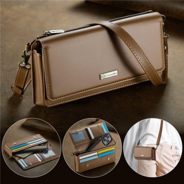 CaseMe RFID Blocking Universal Wallet Crossbody Phone Bag Brown