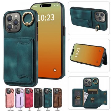 For iPhone 15 Pro Max Card Holder Ring Kickstand Case Green