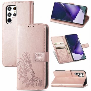 Four Leaf Clover Wallet Magnetic Case Rose Gold For Samsung