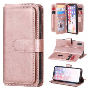iPhone X/XS Multi-function 10 Card Slots Wallet Leather Case Rose Gold