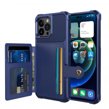 Kickstand Card Holder PU Leather Coated TPU Phone Case Blue