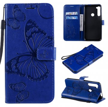 Motorola One Fusion Plus Embossed Butterfly Wallet Magnetic Stand Case Blue