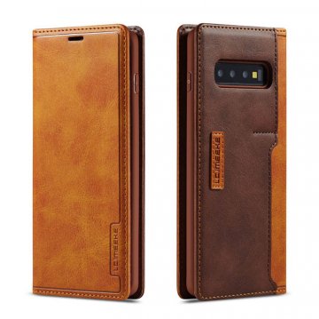 LC.IMEEKE Samsung Galaxy S10e Wallet Magnetic Stand Case with Card Slots Brown