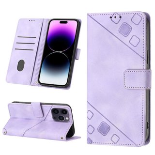 Skin-friendly iPhone 14 Pro Max Wallet Stand Case with Wrist Strap Purple