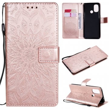 OnePlus Nord N100 Embossed Sunflower Wallet Magnetic Stand Case Rose Gold
