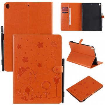 iPad Pro 10.2 inch 2019 Embossed Cat Wallet Stand Leather Case Orange