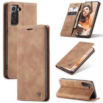 CaseMe Samsung Galaxy S21 FE Wallet Kickstand Magnetic Case Brown