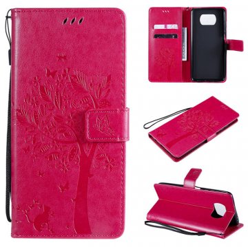 Xiaomi Poco X3 NFC Embossed Tree Cat Butterfly Wallet Stand Case Rose