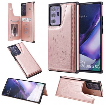 Samsung Galaxy Note 20 Ultra Embossed Skull Magnetic Clasp Wallet Stand Case Rose Gold