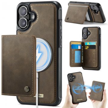 CaseMe iPhone 16 Plus 2-in-1 Detachable Magnetic Wallet Case with RFID Blocking, Card Holder & MagSafe Compatible - Coffee