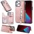 iPhone 12 Pro Max Zipper Pocket Card Slots Magnetic Clasp Stand Case Rose Gold