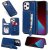 iPhone 12 Pro Max Zipper Pocket Card Slots Magnetic Clasp Stand Case Blue