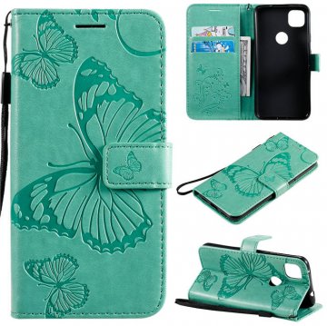 Google Pixel 4A 4G Embossed Butterfly Wallet Magnetic Stand Case Green