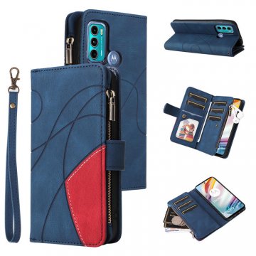 Moto G60 Zipper Wallet Magnetic Stand Case Blue