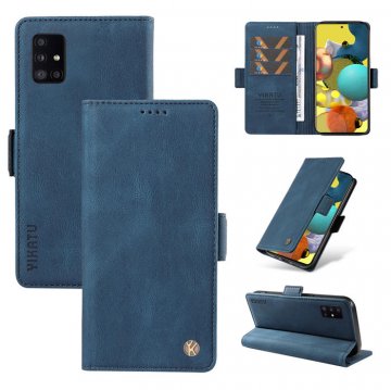 YIKATU Samsung Galaxy A51 4G Skin-touch Wallet Kickstand Case Blue