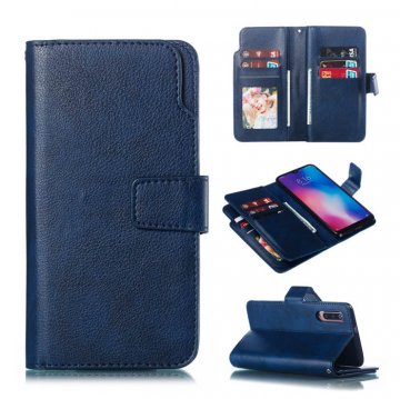 Xiaomi Mi 9 Wallet 9 Card Slots Stand Crazy Horse Leather Case Blue