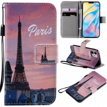 iPhone 12 Mini Embossed Paris Eiffel Tower Wallet Magnetic Stand Case