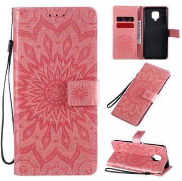 Xiaomi Redmi Note 9 Pro/Note 9S Embossed Sunflower Wallet Stand Case Pink