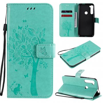 Motorola One Fusion Plus Embossed Tree Cat Butterfly Wallet Stand Case Green