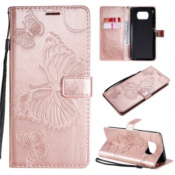 Xiaomi Poco X3 NFC Embossed Butterfly Wallet Magnetic Stand Case Rose Gold