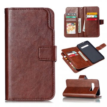 Samsung Galaxy S10 Plus Wallet 9 Card Slots Stand Case Brown